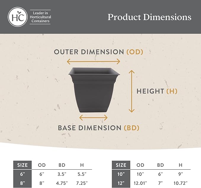The HC Companies Eclipse Square Plastic Planter w/Attached Saucer - Outdoor & Indoor Plant Pot with Drainage Holes - Lightweight, UV-Resistant Plastic Pots for Plants (10" White, Pack of 1)