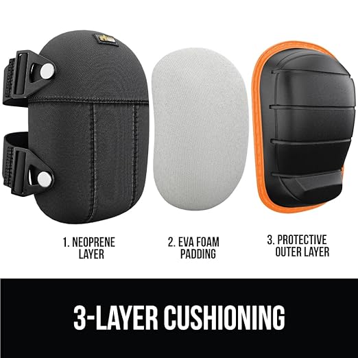 GORILLA GRIP Knee Pads for Work, All Day Comfort Gel Cushion and Soft Foam for Men and Women, Slip Resistant Heavy Duty Hard Cap, Adjustable Straps for Flooring, Construction and Gardening, Orange