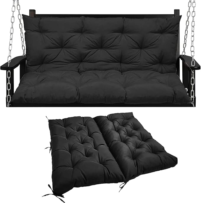 Swing Replacement Seat Cushions, 2-3 Seater Bench Cushions for Outdoor Furnitur with Backrest, Garden Recliner Seat Cushions Waterproof Sofa Pads (Black, 60x40in)