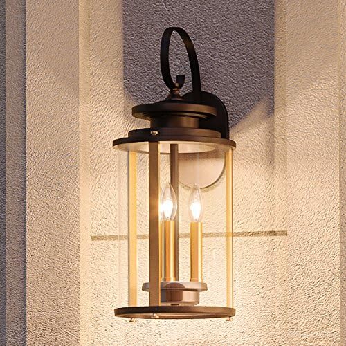 Urban Ambiance Luxury Rustic Outdoor Wall Light, Medium Size: 19.25" H x 8" W, with Colonial Style Elements, Olde Bronze Finish and Clear Shade, UHP1120 from The Plymouth Collection