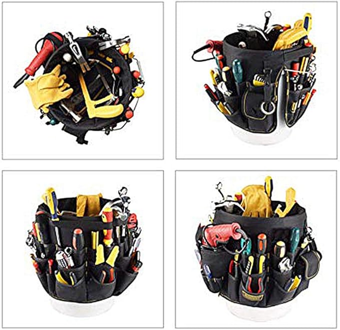 Gardening Tool Bucket, Heavy Duty Gardening Organizer Tote with 56 Pockets, 600D Garden Bags Storage Carrier for Garden, Sturdy Canvas Tool Storage Set for Women Men Gardener(Black)