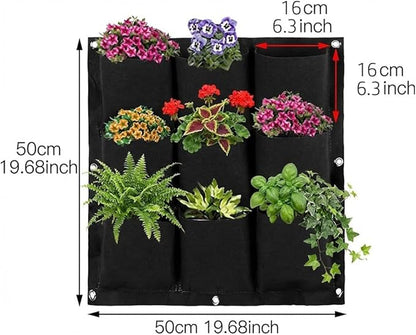 WFIST Vertical Hanging Planter Bag, Breathable Felt Wall Garden Planter with Metal Grommets, Indoor/Outdoor Space-Saving Herb & Flower Growing Pouch (9-Pocket)