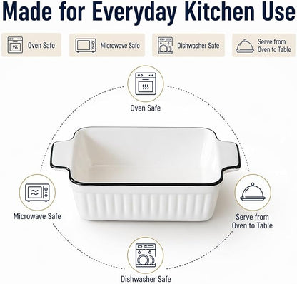 12 Oz Casserole Dish, Ceramic Baking Dishes Sets of 4, Small Casserole Dish with Handle, Porcelain Bakeware Sets, 5" Rectangular Baking Serving Dish for Casserole, Cakes, Dishwasher Oven Safe