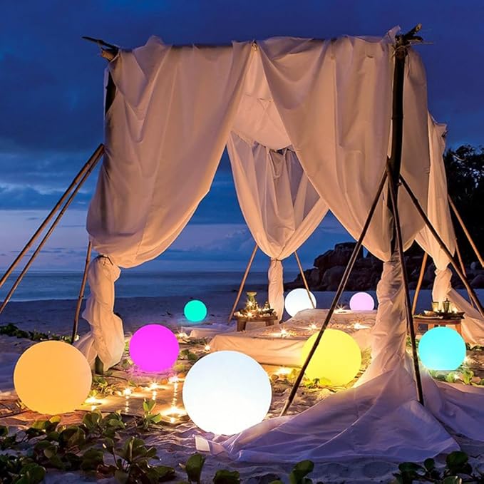 12-inch LED Glowing Ball Light w/Remote, LED Globe Orb Night Light Mood Lamp for Adult, Rechargeable Dimmable RGB Color Changing Glowing Orb, Waterproof Light Up Ball for Garden Patio Party Decor