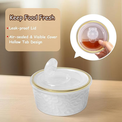 6 Sets Ramekins Oven Safe with Lids, 8 OZ Creme Brulee Ramekins Embossed Flora White Ceramic Ramekin Baking Dish for Souffle Custard Dips Soup Small Bowls for Dessert Appetizers Meal Prep Thanksgiving Christmas Gift