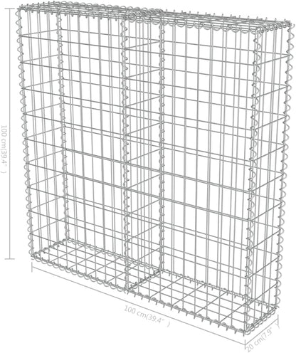 Galvanized Steel Gabion Wall with Covers, Gabion Mesh Wire Wall Panel Galvanized Steel Garden Stone Wire Basket Fencing Patio Decorative Fence, 39.4"x7.87"x39.4",-178