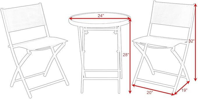 Giantex Bistro Table Set, 3 Piece Patio Bistro Set, Outdoor Folding Table and Chairs, Foldable Patio Dining Set, Porch Furniture Set Garden Backyard Metal Frame No Assembly, White