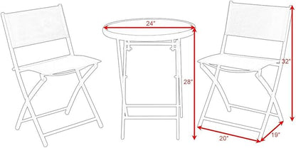 Giantex Bistro Table Set, 3 Piece Patio Bistro Set, Outdoor Folding Table and Chairs, Foldable Patio Dining Set, Porch Furniture Set Garden Backyard Metal Frame No Assembly, White