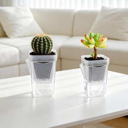 10 Pack 2.5" Self Watering Pots for Indoor Plants, Mini Clear Plastic Planters Water Level Indicator, with Drainage Holes, Cuttings, Seedlings, Herbs, African Violets
