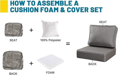 ARTPLAN Olefin 24x24 Deep Seat Patio Cushions for Outdoor Furniture,Extra 6 inch Thick,Back 18"x24",Removable,Replacement,Solid/Floral,Outdoor/Indoor,Grey