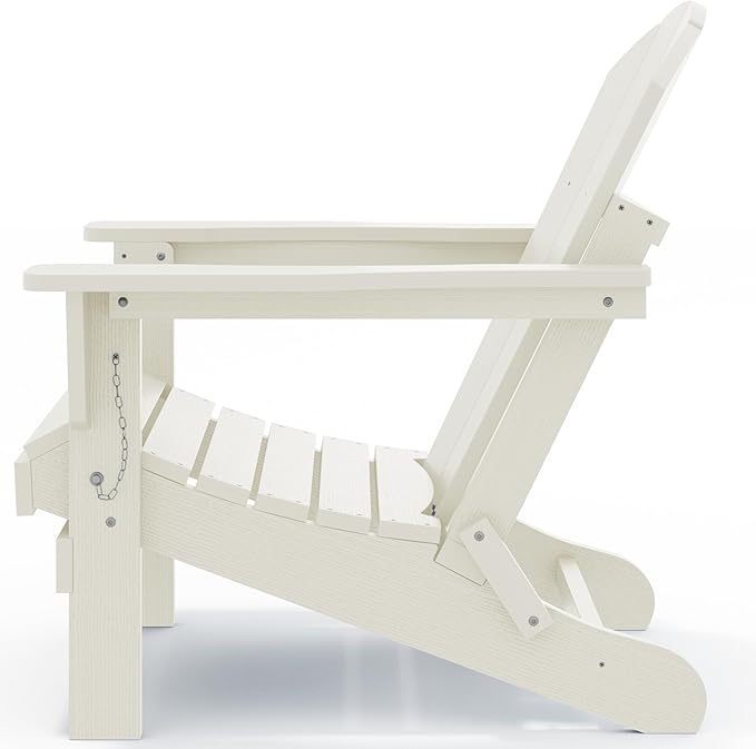 SERWALL Folding Adirondack Chair - HIPS Adirondack Chairs Outdoor Chairs Weather Resistant Fire Pit Chairs- White