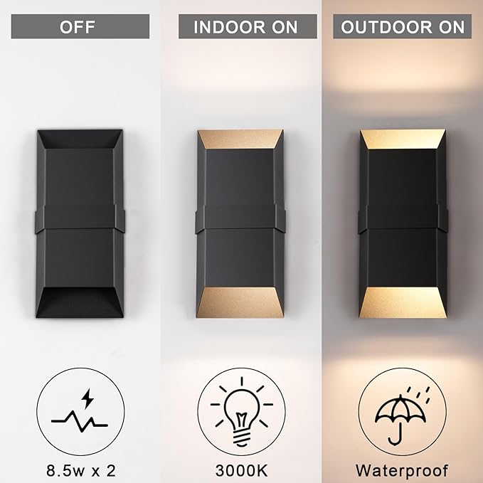 Outdoor Lights Fixture, Modern Led Wall Sconce Indoor, Black Exterior Wall Lights for House, Front Porch Light Outdoor Wall Mount, Patio Lights Fixture for Garage, Yard, 3000K