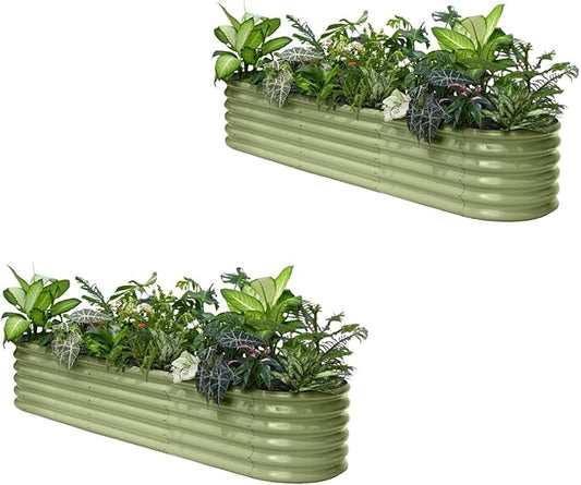 2-Pack 8x2x1.5 ft Galvanized Raised Garden Bed, 18" Tall Planter for Outdoor Plants, Metal Raised Flower Bed for Herb Fruit Vegetable, Garden Planter Outside Backyard & Patio - Moss Green