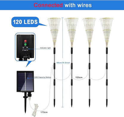 Solar Garden Lights Outdoor, 4 Pack 120 LED Waterproof Decorative String Lights 8 Modes with Remote DIY Outdoor Decor for Pathway Walkway Yard (Cool White)