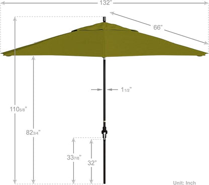 California Umbrella 11Ft Premium Patio Umbrella, Hand-Crank, Tilt-Collar, Bronze Frame, Solution Dyed Kiwi Fabric