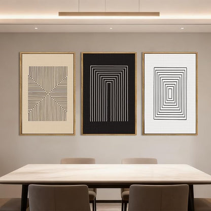 Anyzal Large Black Abstract Wall Art Framed16x24 Inch Brown and White Modern Minimalist Canvas Wall Decor Neutral Textured Art Prints for Living Room Bedroom Office Set of 3