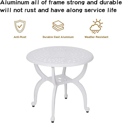 YKSY&YKSY Jardin DE Centennial Cast Aluminum Outdoor Side Table,Anti-Rust Outdoor End Table,Patio Coffee Bistro Table for Indoor,Garden,Porch,Balcony(Round White)