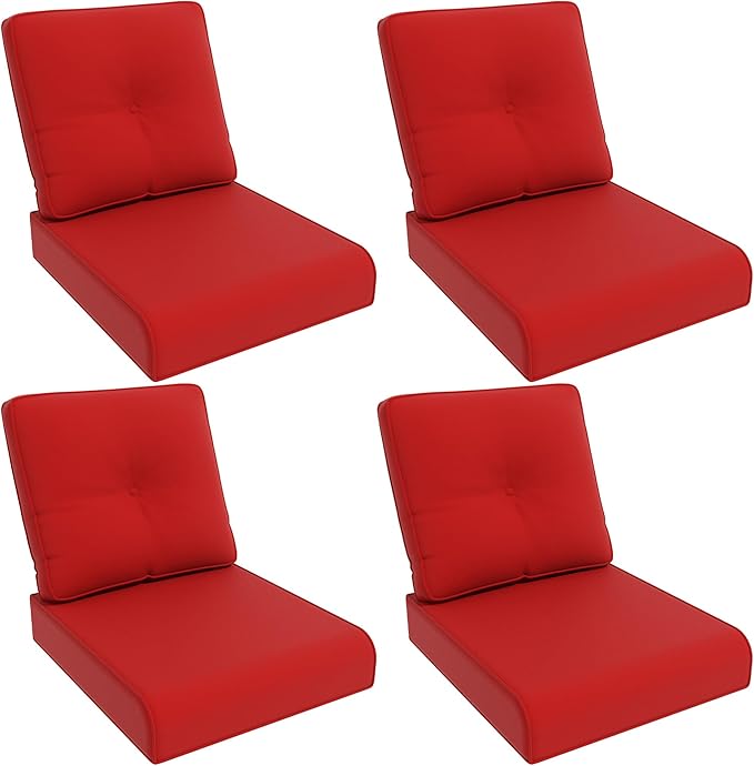 Outdoor Chair Cushions Set for Patio Furniture, 22x25/22x24 Inch, Waterproof & Fade Resistant Patio Chair Cushions, Thick Patio Furniture Cushion for Chair, Sofa, and Couch (Red, 4 Set)
