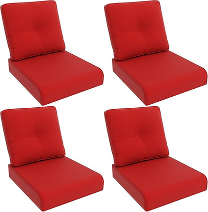 Outdoor Chair Cushions Set for Patio Furniture, 22x25/22x24 Inch, Waterproof & Fade Resistant Patio Chair Cushions, Thick Patio Furniture Cushion for Chair, Sofa, and Couch (Red, 4 Set)