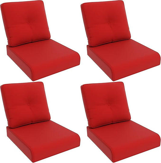 Outdoor Chair Cushions Set for Patio Furniture, 22x25/22x24 Inch, Waterproof & Fade Resistant Patio Chair Cushions, Thick Patio Furniture Cushion for Chair, Sofa, and Couch (Red, 4 Set)