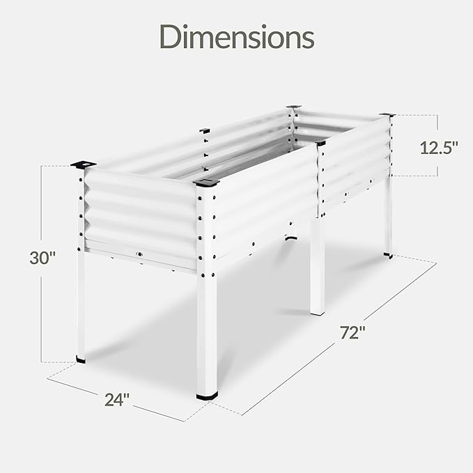 Best Choice Products 72x24x30in Non Toxic Galvanized Raised Garden Bed, Metal Elevated Planter Box, Vegetable Garden, 100% Non Toxic Materials - White