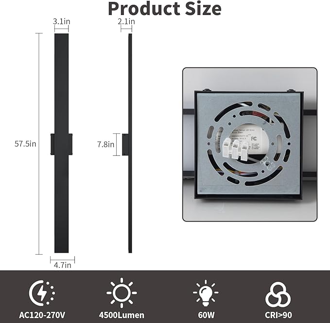 2 Pack LED Modern Outdoor Wall Lights Dimmable 3-Color Temperature 57.5in Exterior Lighting Fixtures IP65 Waterproof Outside Lights for House Hallway Garage Patio