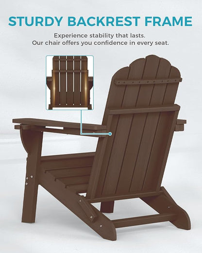 Adirondack Chairs Set of 6, Fire Pit Chairs, Wood Texture Patio Chairs with 2 Cup Holder, Outdoor Lawn Chair, Brown