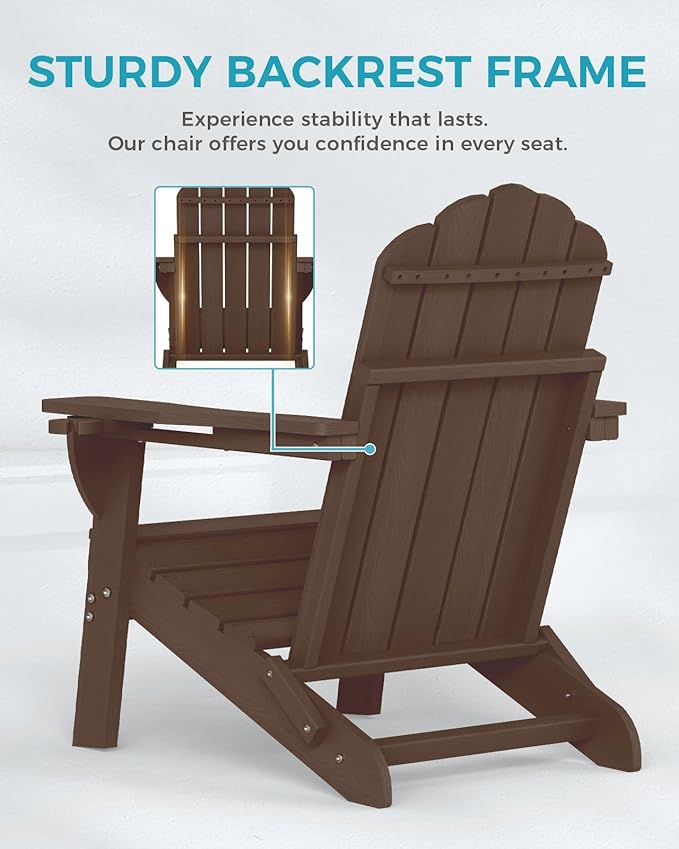 Adirondack Chairs Set of 2, HDPE Material Fire Pit Chairs, Plastic Adirondack Chairs with 2 Cup Holder, Outdoor Lawn Chair for Patio Garden, Brown