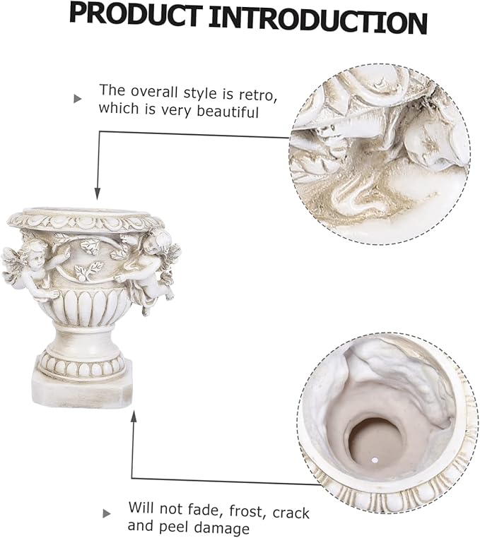 Outdoor Flowerpot European Style Beige Resin Crafts for Plants Decorative Outdoor Statue Pot Ideal for Yard and Garden Decor