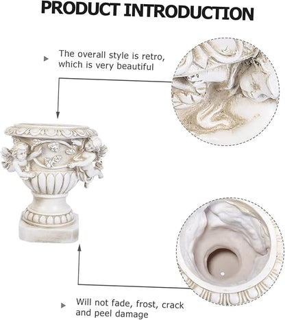 Outdoor Flowerpot European Style Beige Resin Crafts for Plants Decorative Outdoor Statue Pot Ideal for Yard and Garden Decor