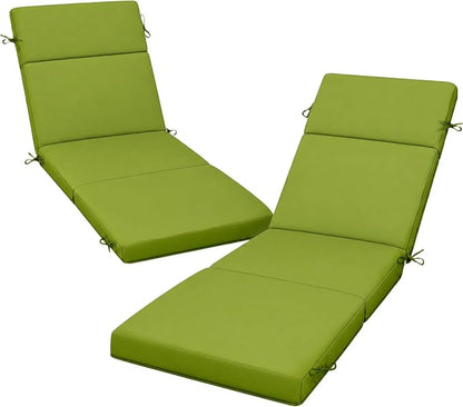 2 Pcs Outdoor Chaise Lounge Cushion 72" x 21" x 3", 4-Section Folding Patio Lounge Chair Cushion with Ties, Waterproof & Fade Resistant Replacement Cushion for Pool, Patio, Deck (Green, 2 Pcs)
