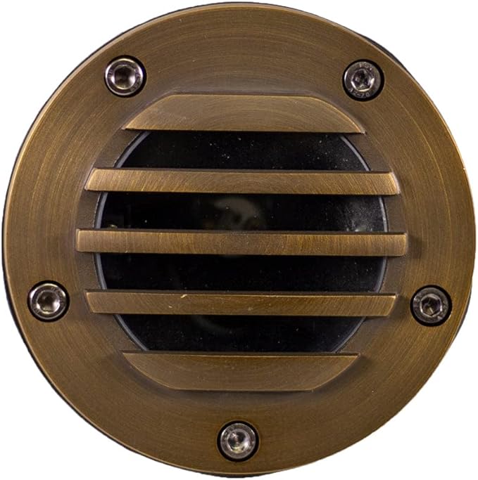 12V Brass In-Ground Well Light (Grated Top) with 5W 2700K Warm White MR16 LED Bulb & PVC Sleeve for Low Voltage Landscape Lighting of Outdoor Pathway, Garden, Shrubs, Columns or Trees