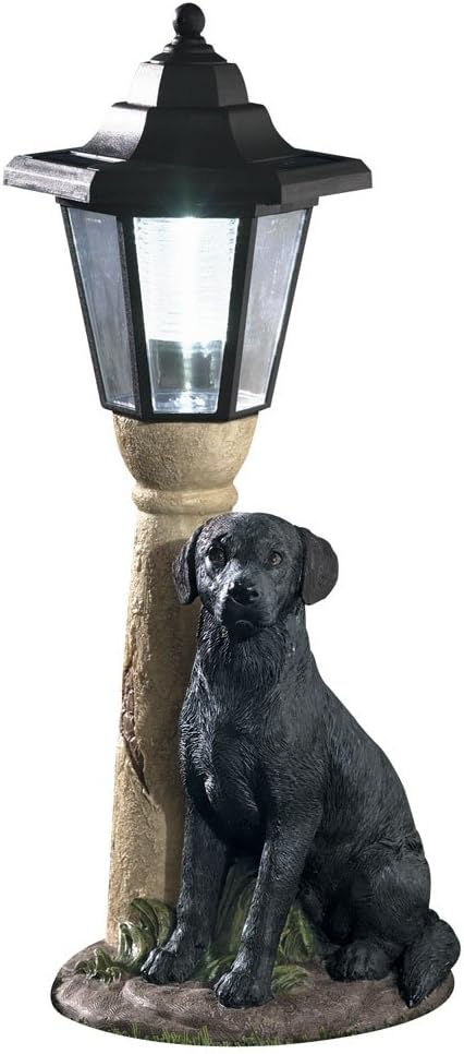 Bits and Pieces – Solar Dog Lantern (Black Lab) – Solar-Powered Resin Garden Sculpture with LED Light, Hand-Painted, Auto-On Rechargeable Battery, On/Off Switch – 13.5" Tall
