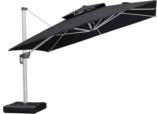 PURPLE LEAF 12 Feet Double Top Deluxe Square Patio Umbrella Offset Hanging Umbrella Cantilever Outdoor Market Umbrella Garden, Black