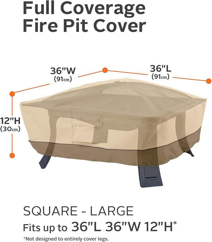 Classic Accessories Veranda Water-Resistant 36 Inch Full Coverage Square Fire Pit Cover, Patio Furniture Covers