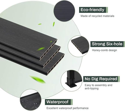 Mondaria Privacy Fence Panels for Outside,6ft(W) x 6ft(H) Outdoor Privacy Panels with 1 Post,Wind Resistant Wood Plastic Composite Fencing Panels for Patio,Backyard,Garden and Swimming Pool(Black)