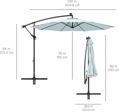 Best Choice Products 10ft Solar LED Offset Hanging Market Patio Umbrella for Backyard, Poolside, Lawn and Garden w/Easy Tilt Adjustment, Polyester Shade, 8 Ribs - Baby Blue