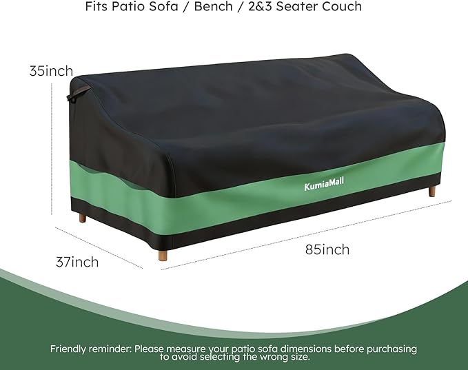 Patio Furniture Sofa Cover, Waterproof Heavy Duty Outdoor Bench Covers, 85" W x 37" D x 35" H, Four-Season Protective Outside Couch Covers Black & Green