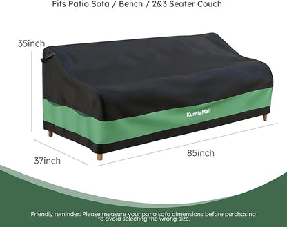 Patio Furniture Sofa Cover, Waterproof Heavy Duty Outdoor Bench Covers, 85" W x 37" D x 35" H, Four-Season Protective Outside Couch Covers Black & Green