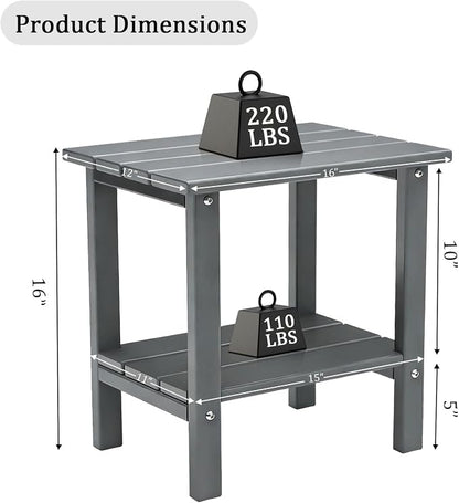 OTSUN Adirondack Outdoor Side Table, 16" HDPE Patio Side Table with Shelf, Weather Resistant Easy Maintenance for Backyard Pool Porch Garden & Lawn