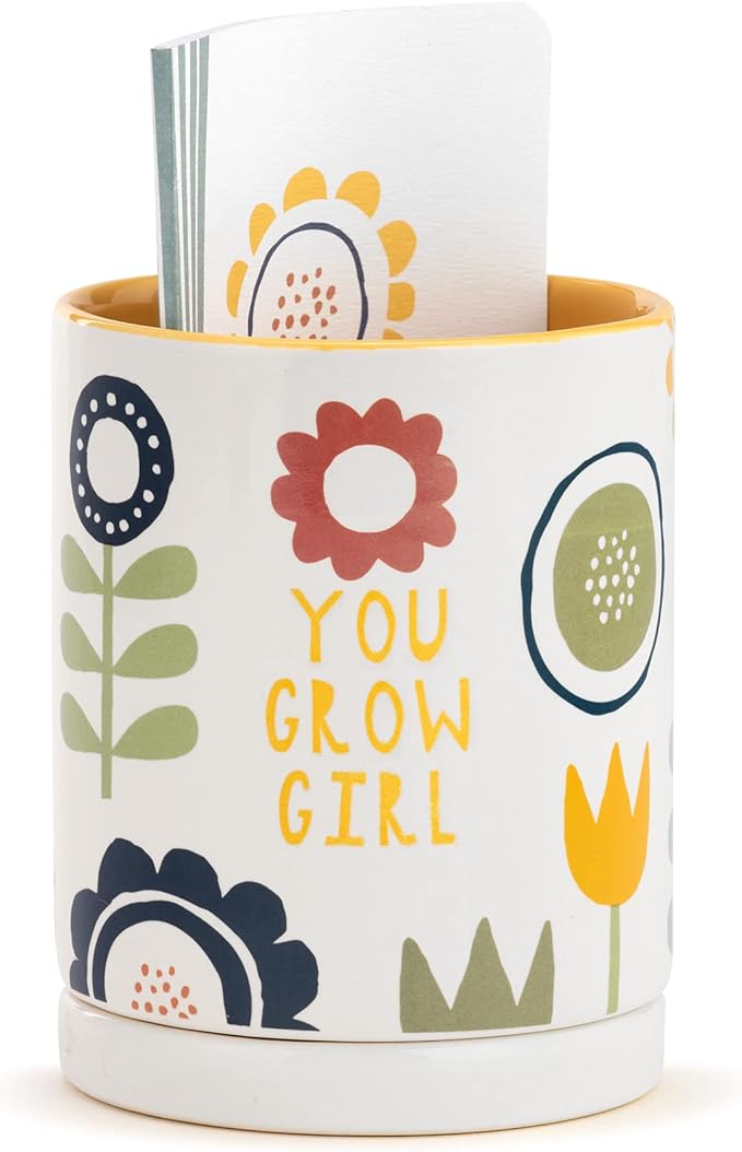 DEMDACO Grow Girl Yellow and Green 4.5 x 3.5 Inch Writing Journal and Planter Set of 2