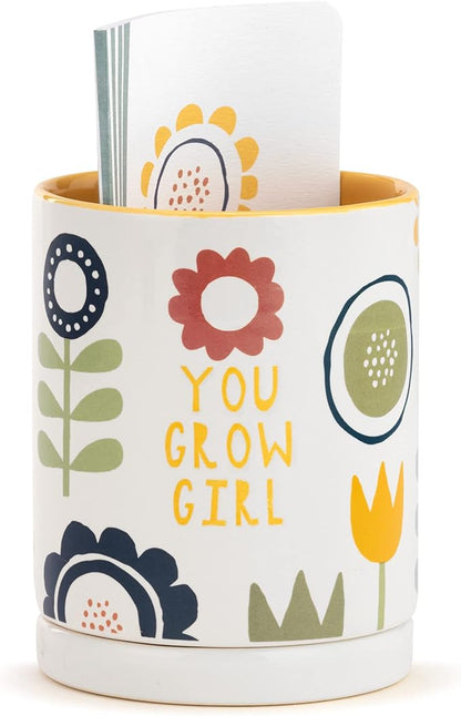 DEMDACO Grow Girl Yellow and Green 4.5 x 3.5 Inch Writing Journal and Planter Set of 2