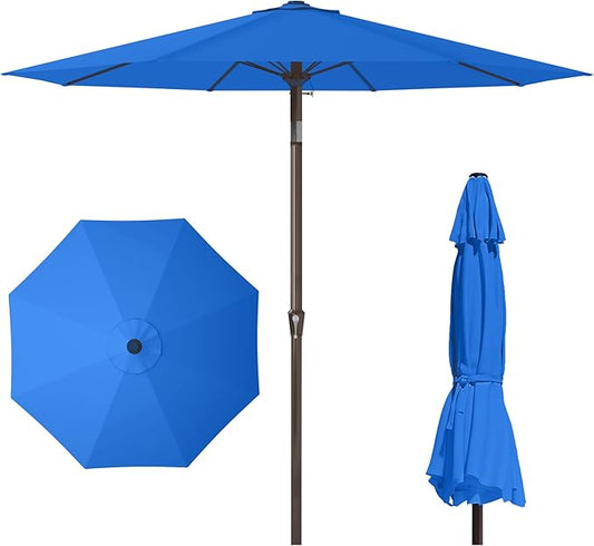 PatioKingdom 11FT Patio Umbrella,Outdoor Umbrella with Push Button Tilt and Crank,Market Table Umbrella with 8 Sturdy Fiberglass Ribs UV Protection(Royal Blue, 11FT)