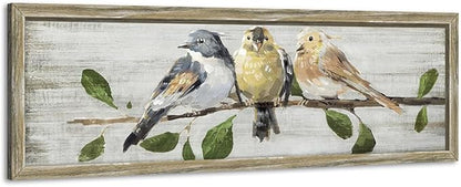 Rustic Bird Wooden Wall Art: Vintage Chickadee Framed Prints Abstract Cute Sparrow Picture Country Chubby Chickadee Painting Artwork Decor for Living Room Bedroom Farmhouse