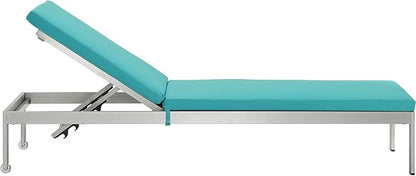 Modway Shore Outdoor Patio Aluminum Chaise Lounge Chair with Cushions, Silver Turquoise