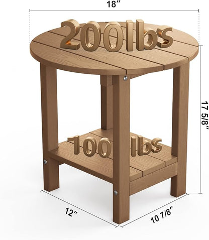MXIMU Round Outdoor Side Table Adirondack Tables 18 Inch Chairside End Tables with Storage Shelf, 2-Tier Plastic Patio Side Table for Balcony Backyard Lawn