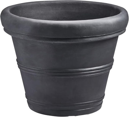 Crescent Garden Brunello Classic Rolled Rim Planter Pot, Indoor/Outdoor Weather-Safe Resin Round Plant Pot, 20''W (Caviar Black)