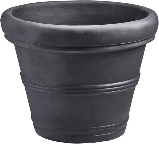 Crescent Garden Brunello Classic Rolled Rim Planter Pot, Indoor/Outdoor Weather-Safe Resin Round Plant Pot, 20''W (Caviar Black)