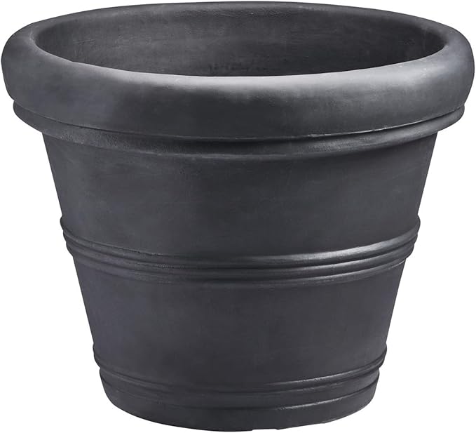 Crescent Garden Brunello Small Classic Black Planter, Indoor/Outdoor Weather-Safe Round Plant Pot, Small Resin Houseplant Pot for Patio, Porch, Garden - 12'' W (Black)
