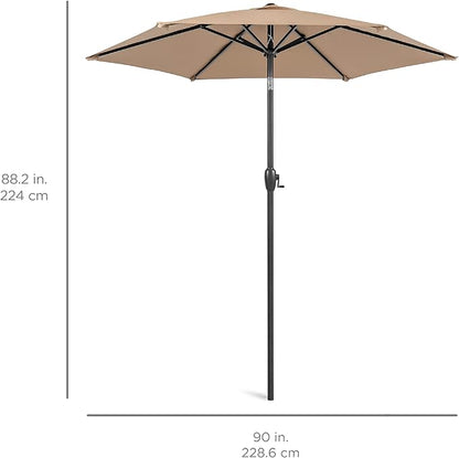Best Choice Products 7.5ft Heavy-Duty Round Outdoor Market Table Patio Umbrella w/Steel Pole, Push Button Tilt, Easy Crank Lift - Tan